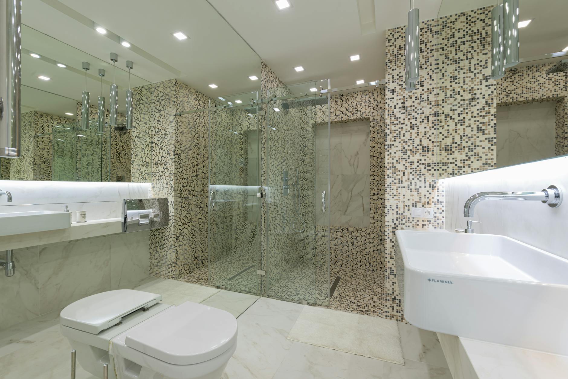 luxurious bathroom with ambient and task lighting