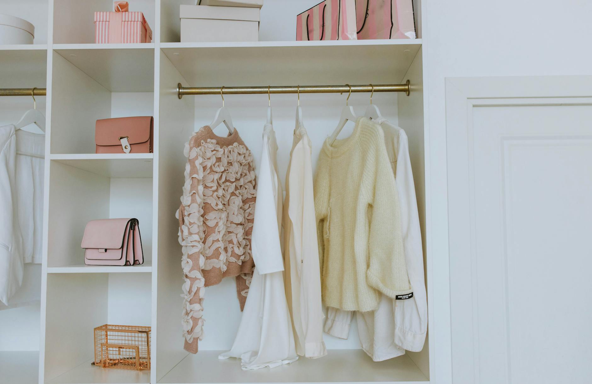 organized closet with folded clothes