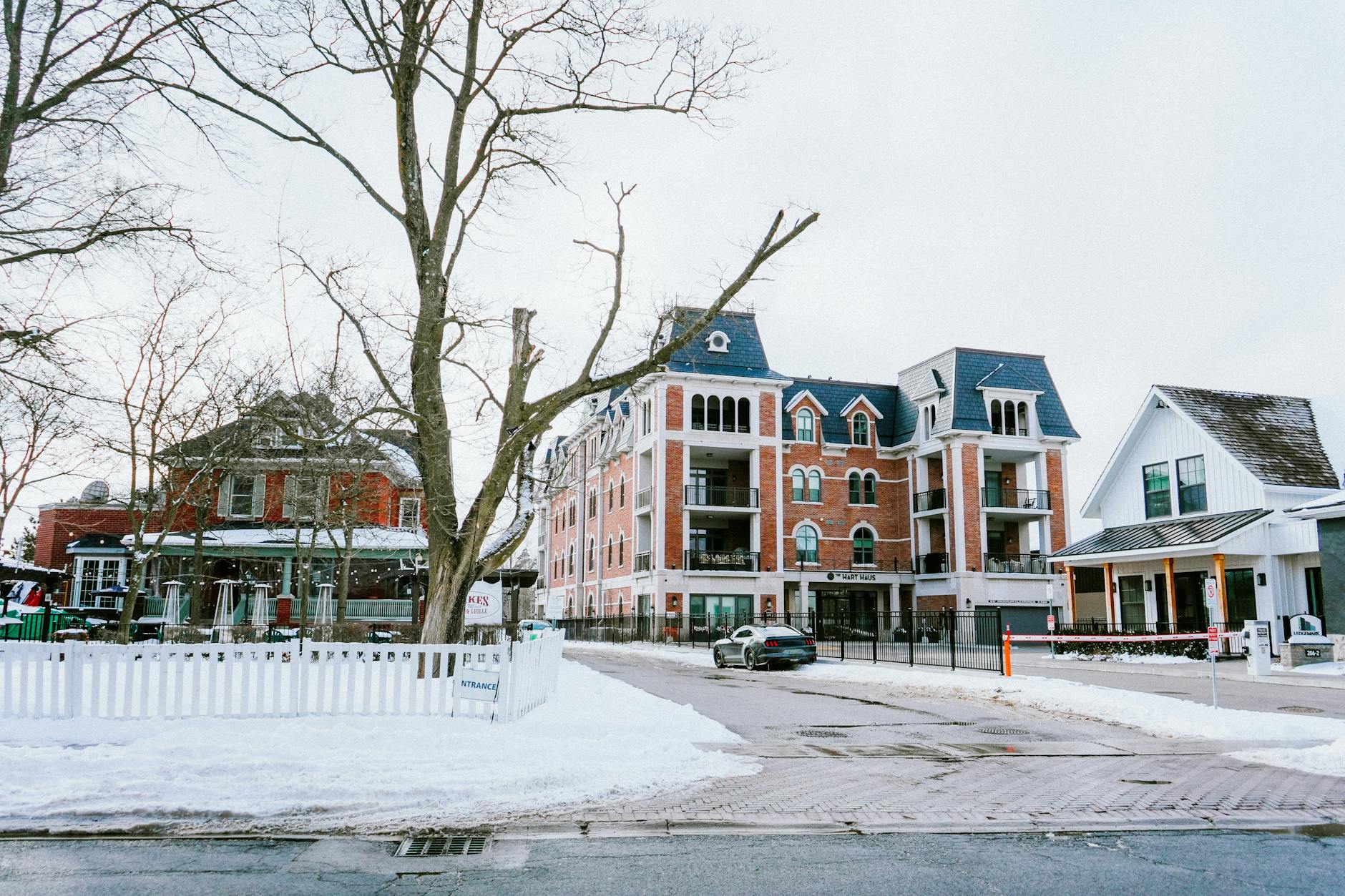 snowy town street view