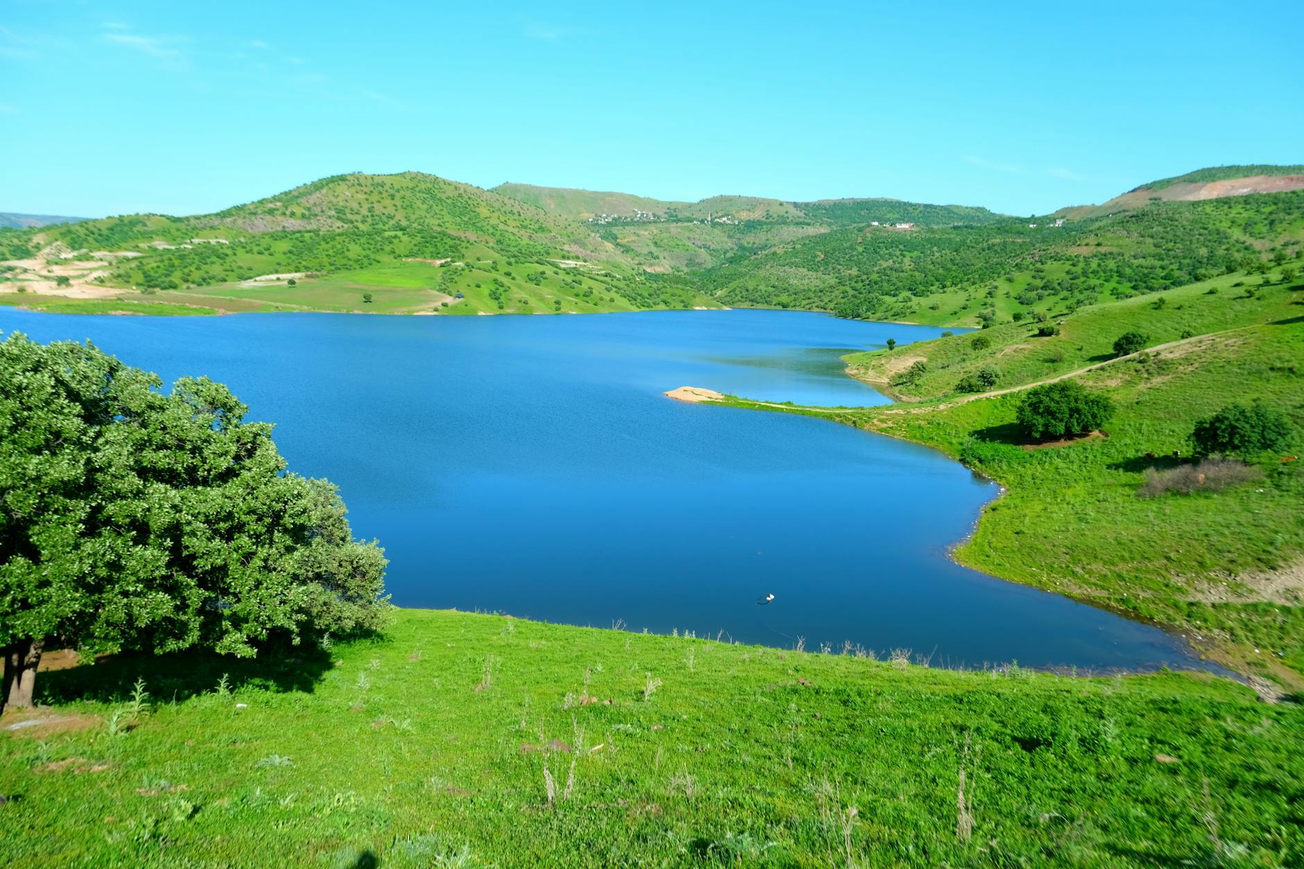 breathtaking landscape with hills and lake