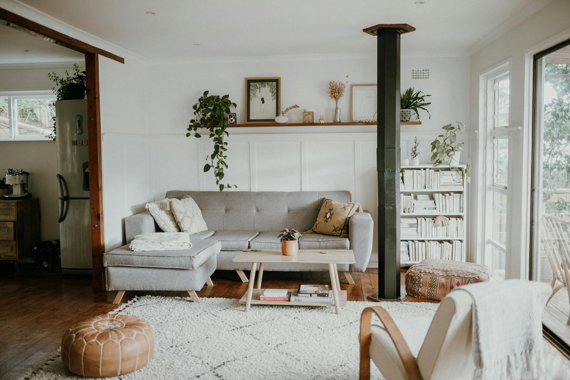 cozy nature-inspired living room with natural light