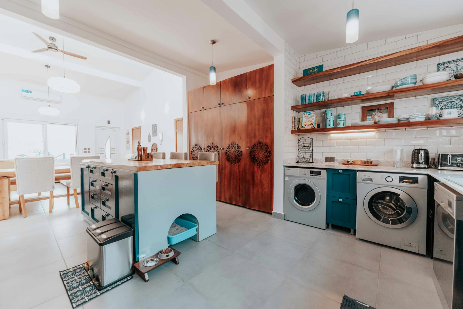 stylish open shelving in a modern kitchen