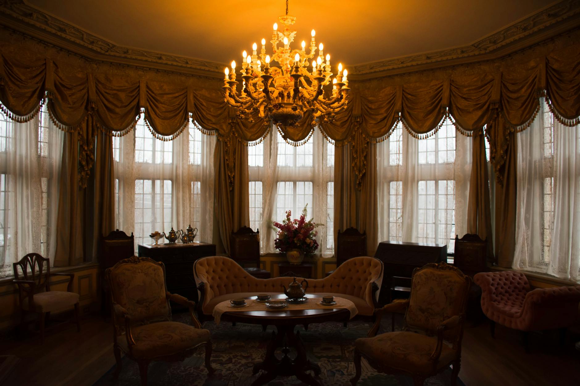 Victorian living room with antique furniture