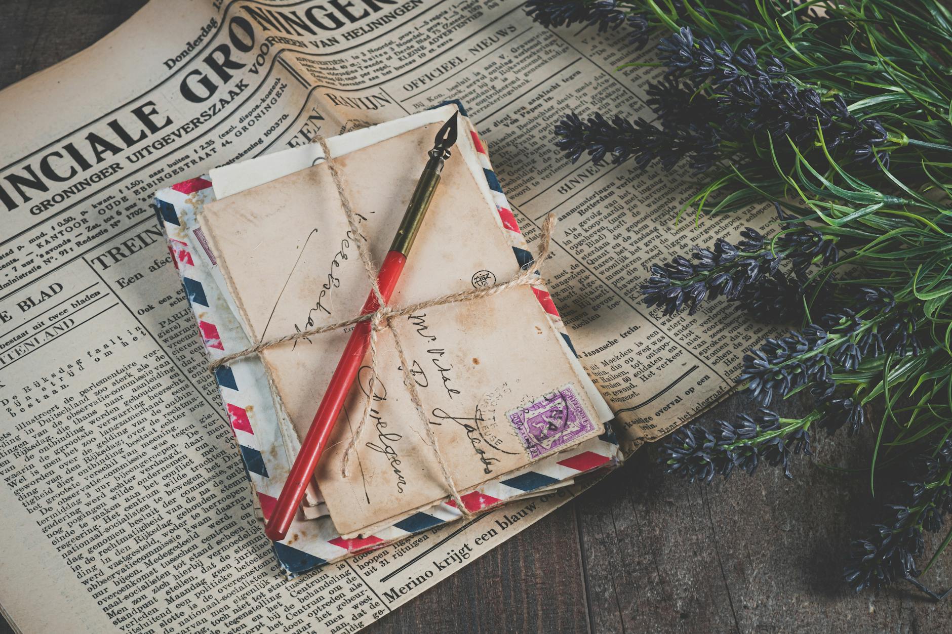 Old letters and a vintage nightstand