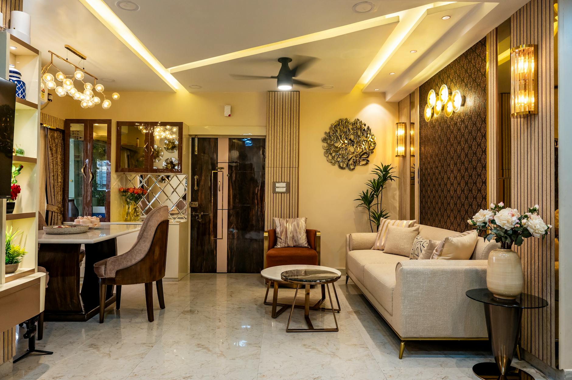 eco-friendly decor and lighting in living room
