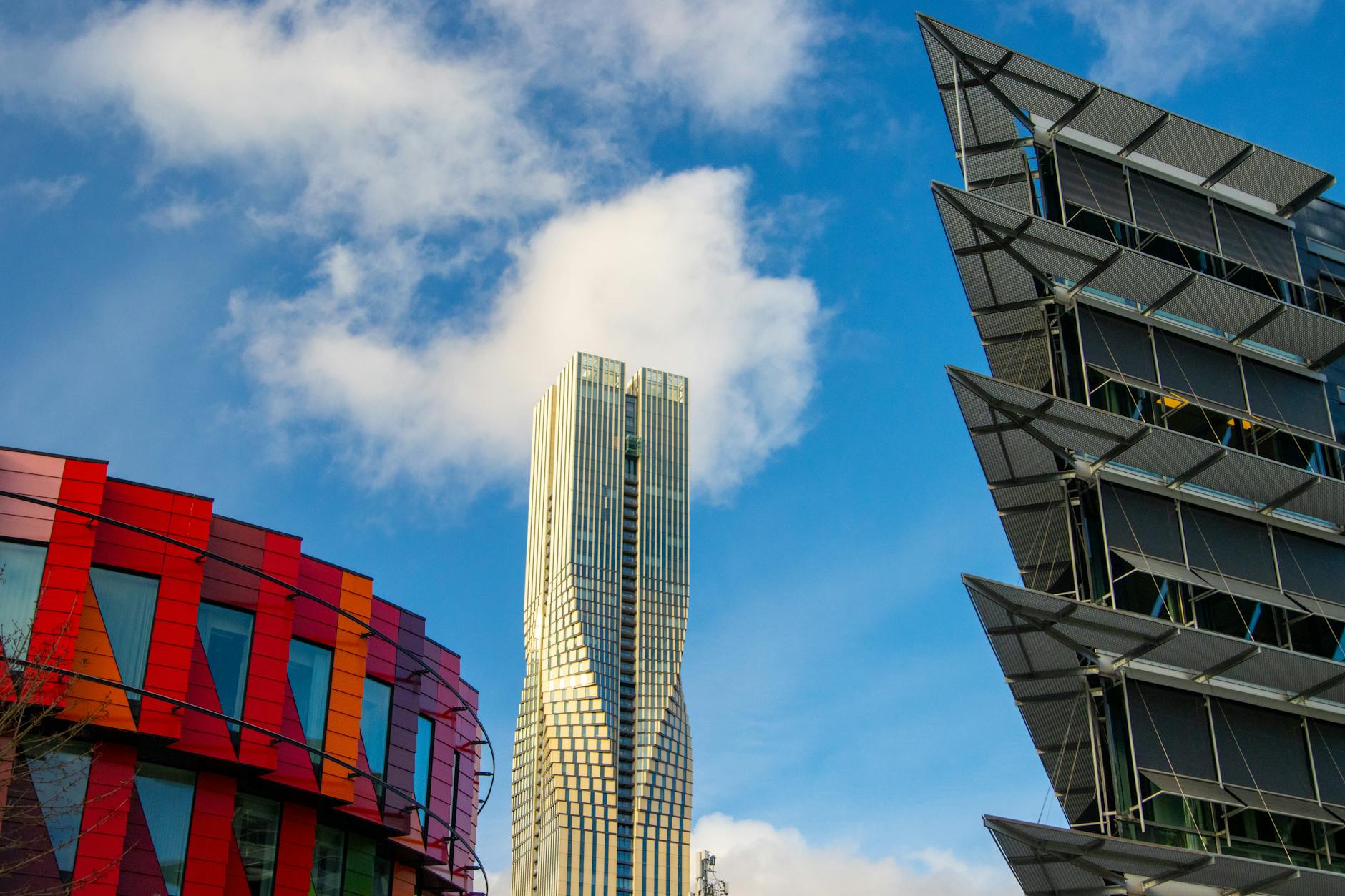 city skyline showing various architectural styles