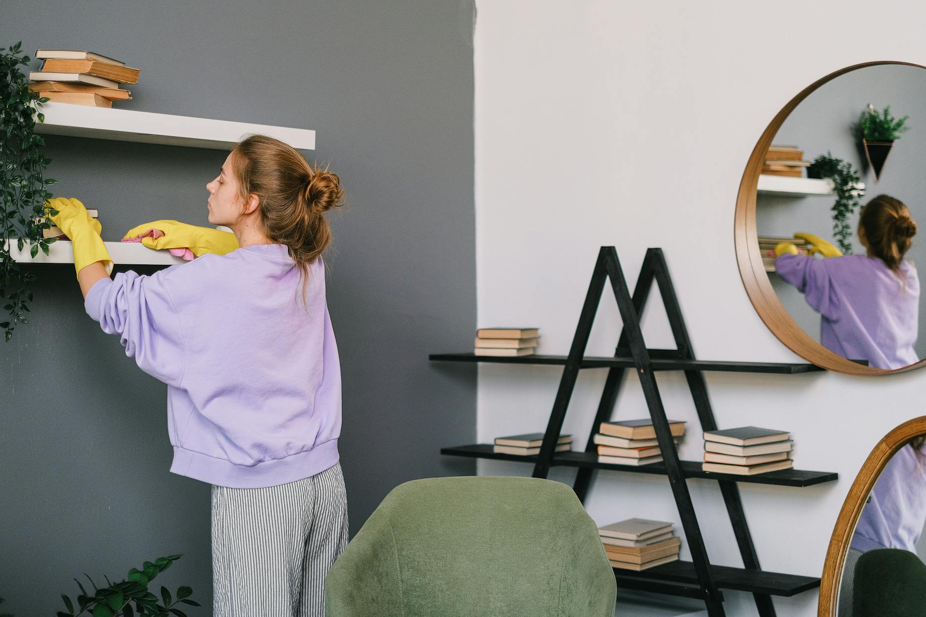 a tidy home with organized cleaning supplies