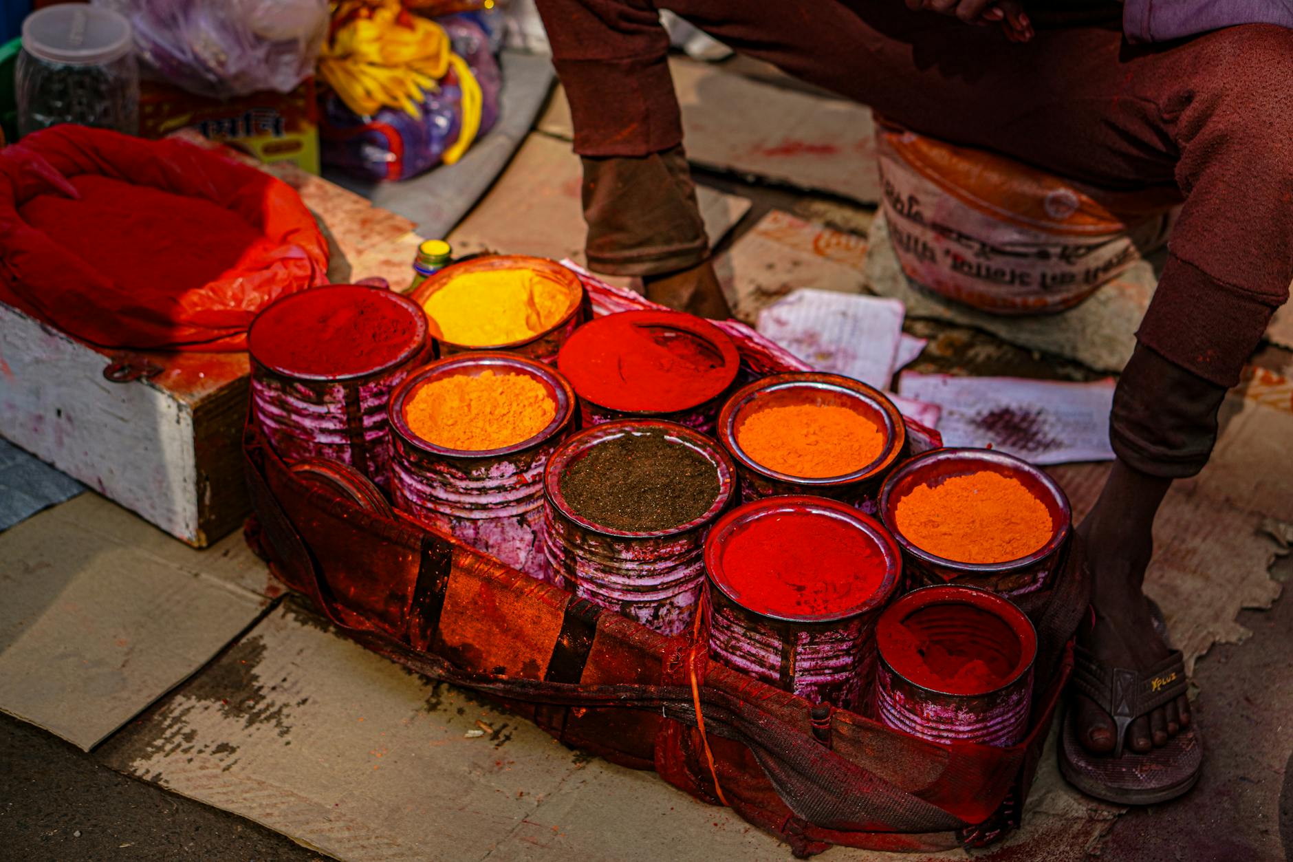 spice vendor market colorful spices