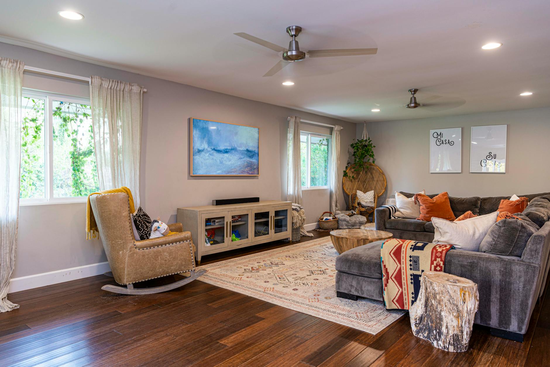 cozy living room with layered textures