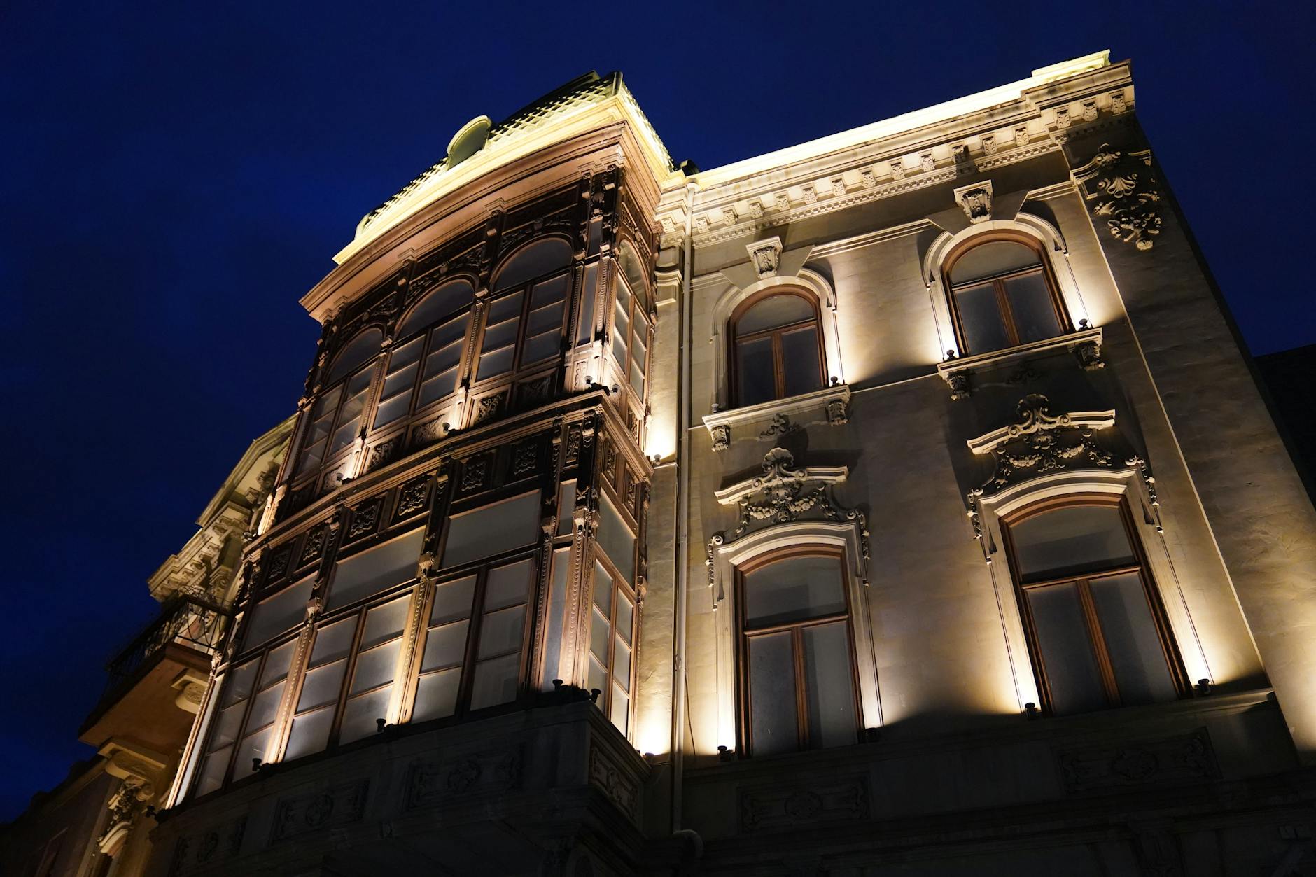 illuminated historic buildings at night