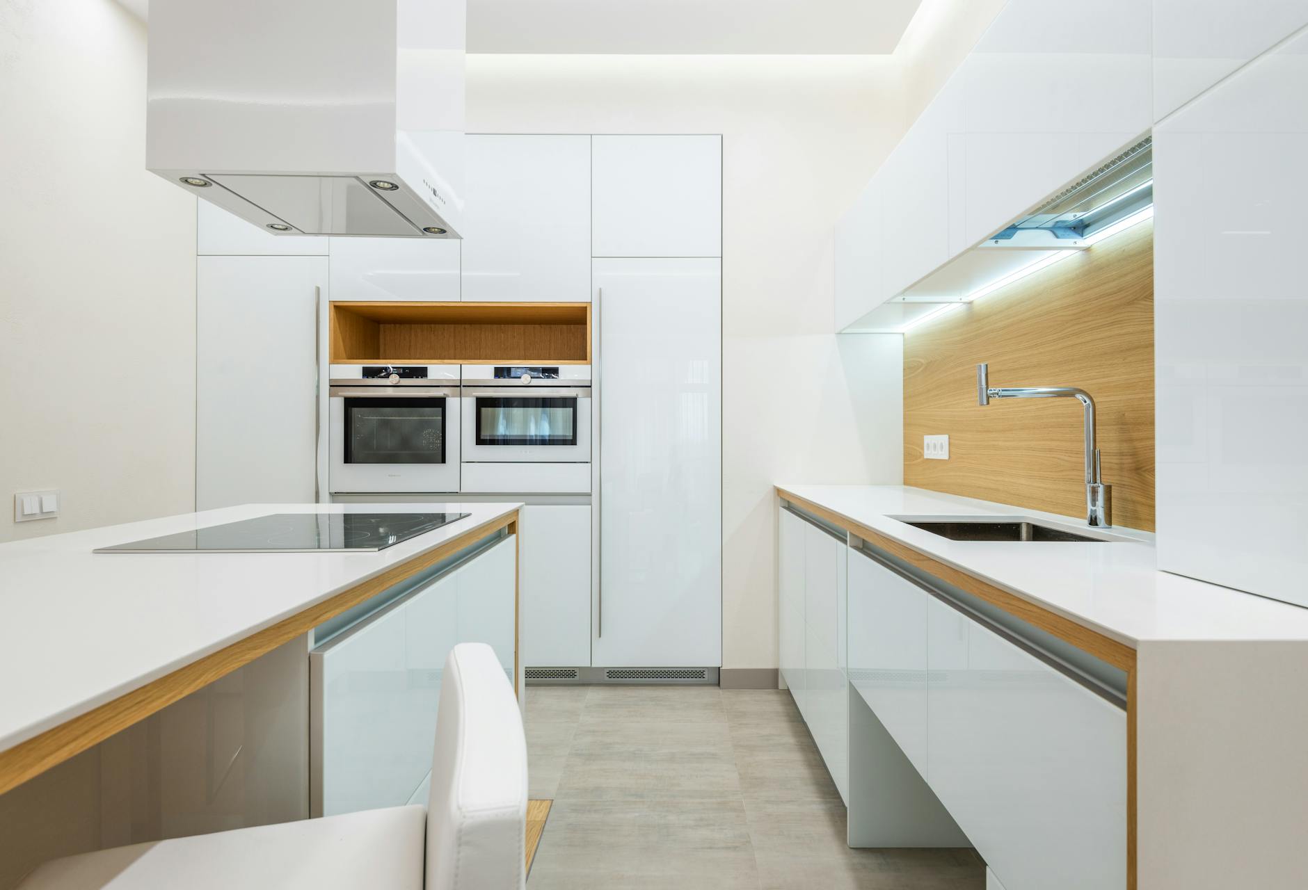 modern kitchen with warm colors and natural materials