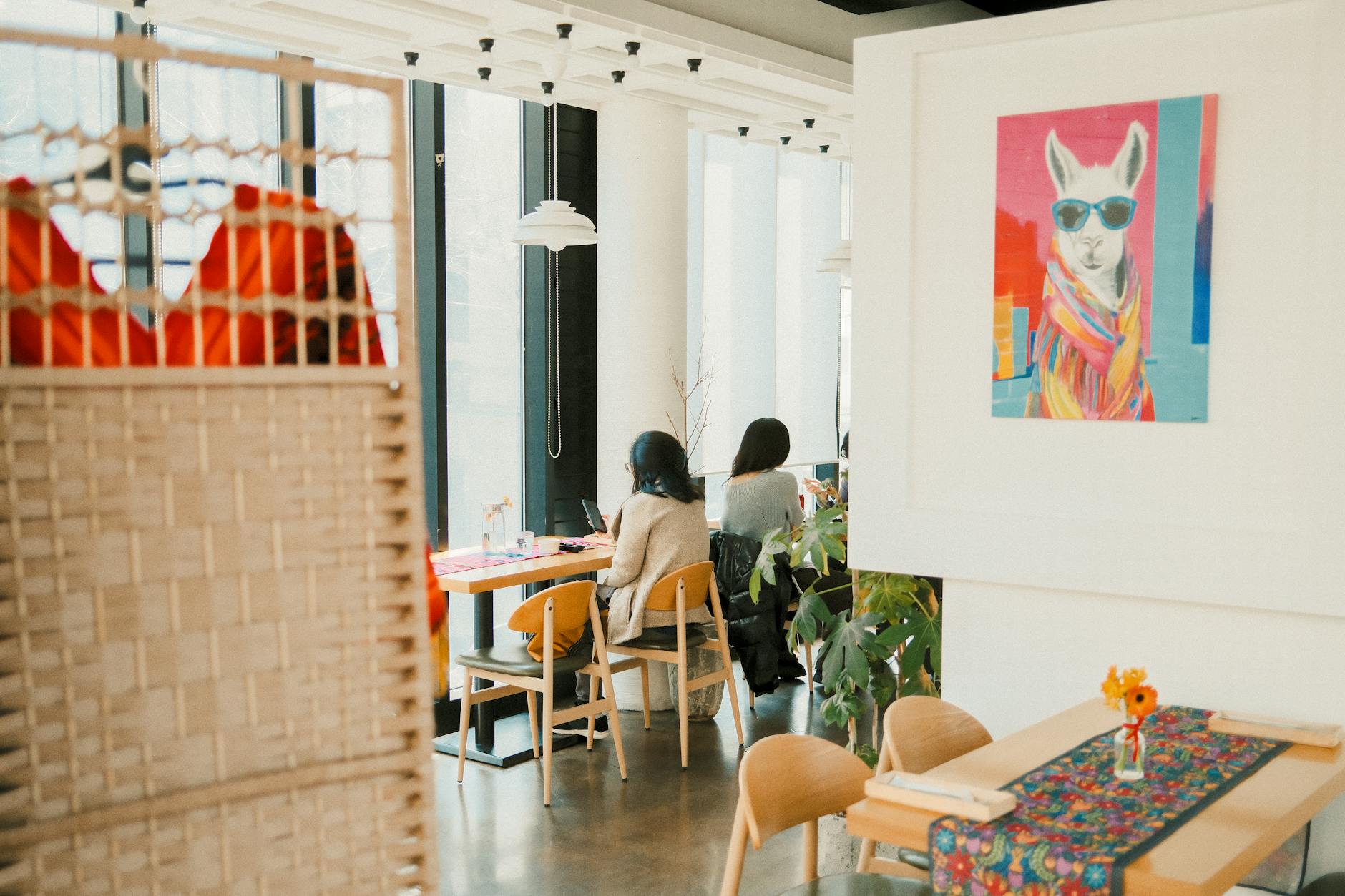 community gathering, outdoor café, local art