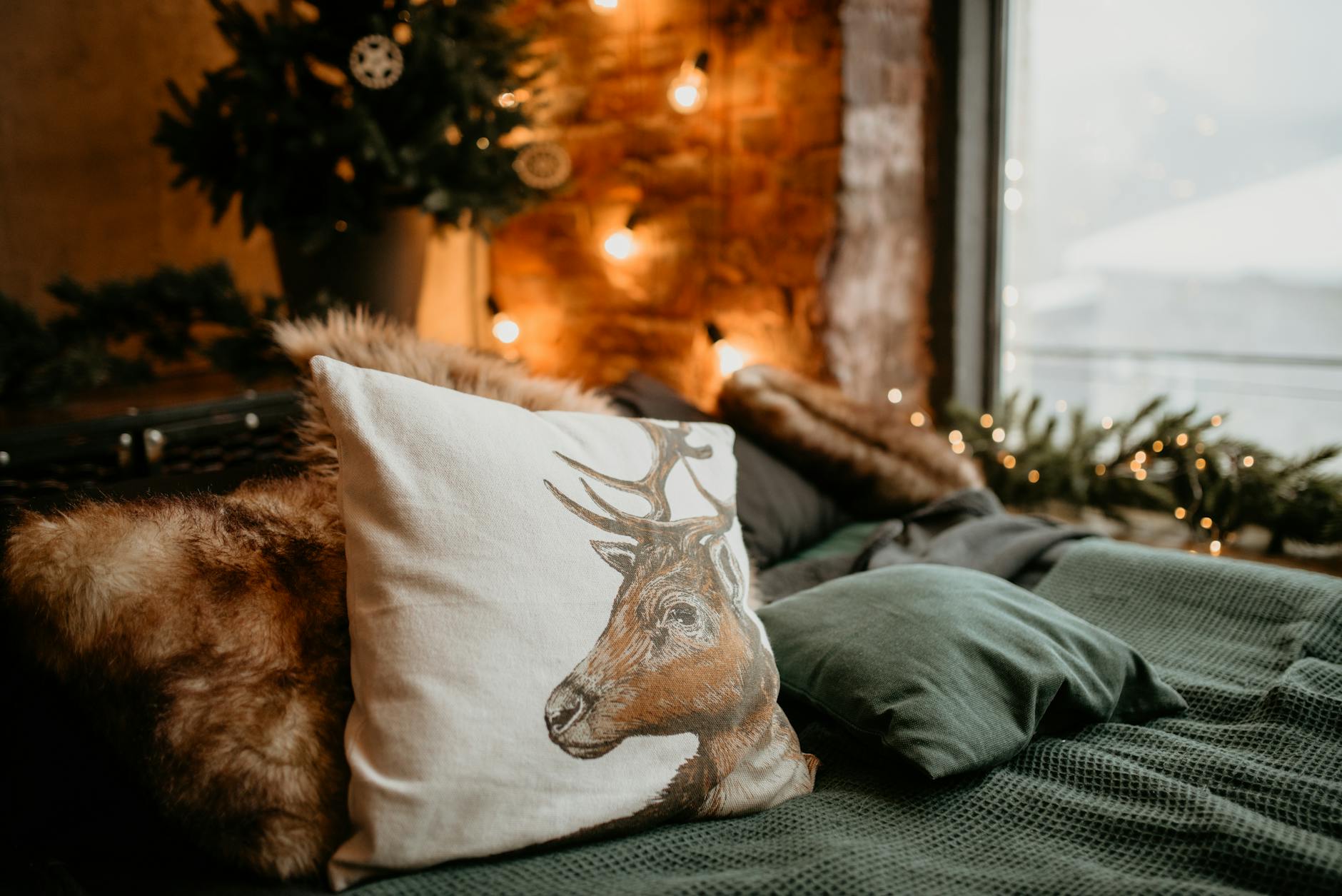 cozy winter decor with blankets and pillows