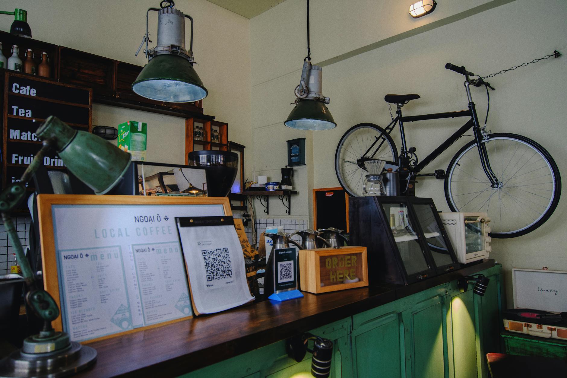 quaint coffee shop with vintage decor