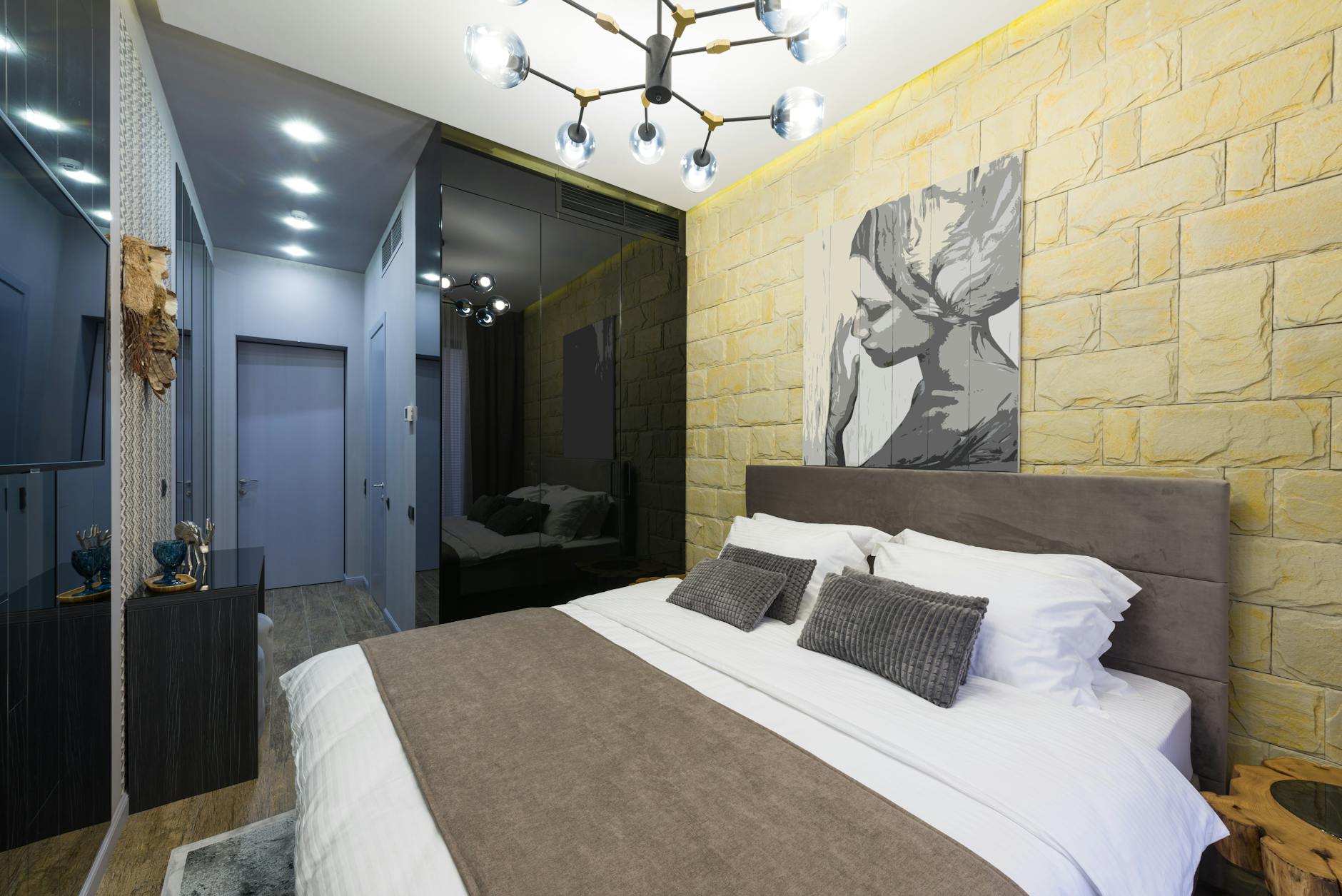 bedroom lighting with warm glow and decorative fixtures