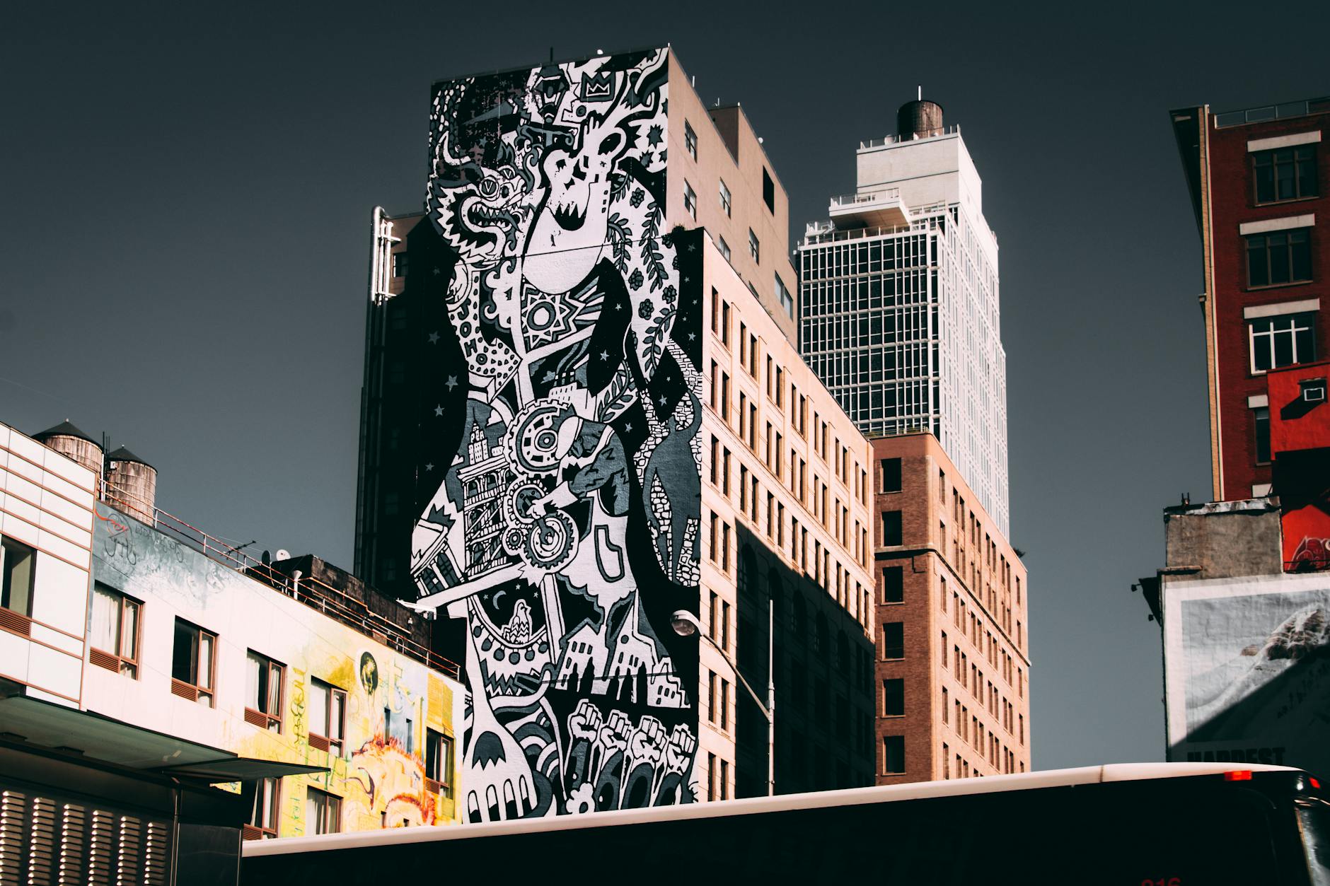 rooftop art mural city view