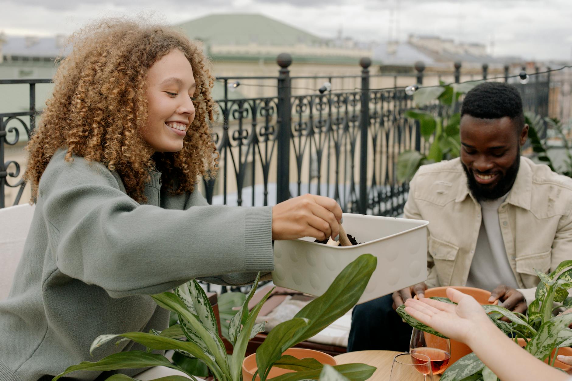 people gardening rooftop community