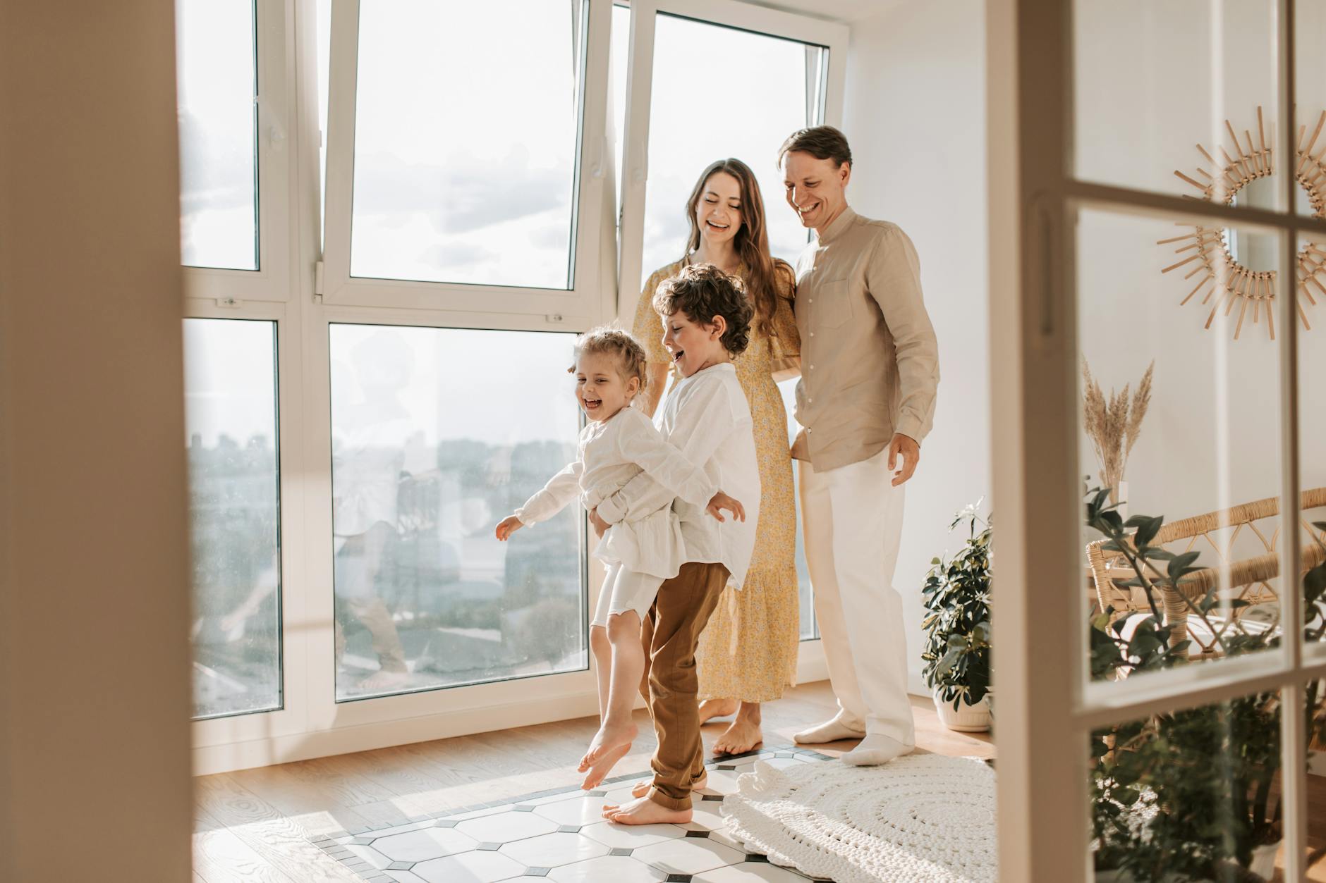 family cleaning home together