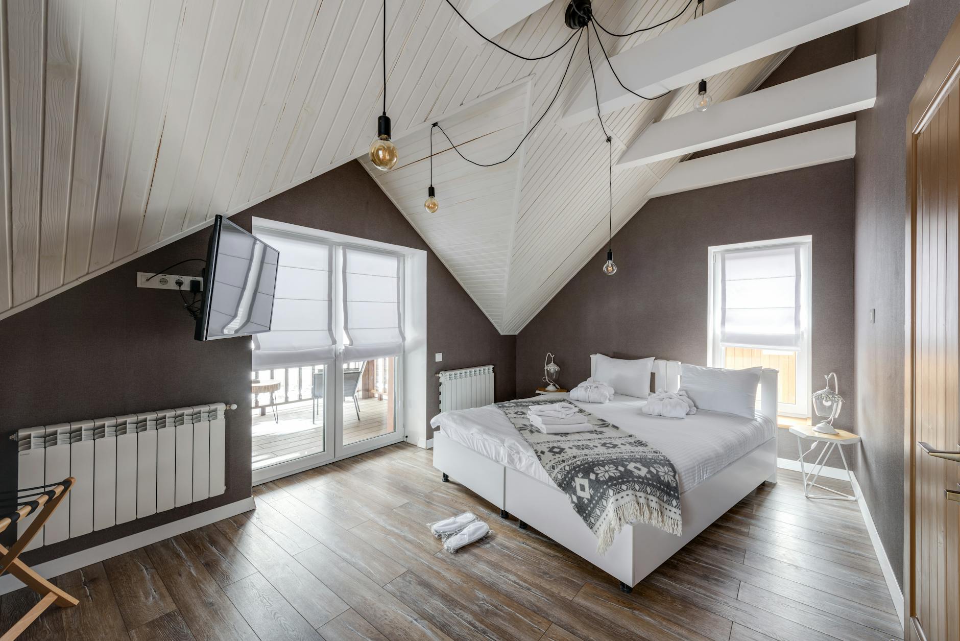 cozy guest room with lighting and textiles