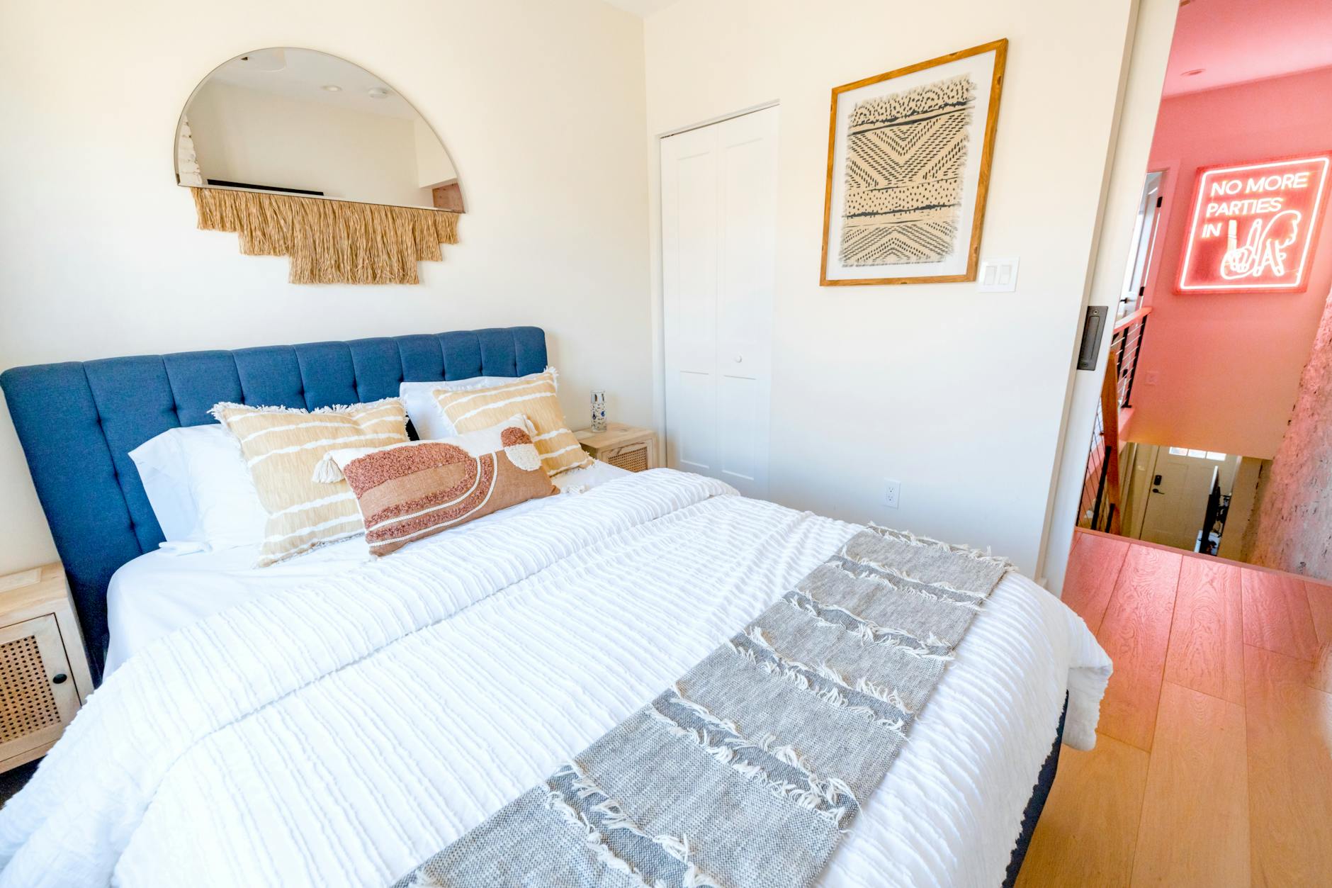 layered textures in bedroom decor with different fabrics