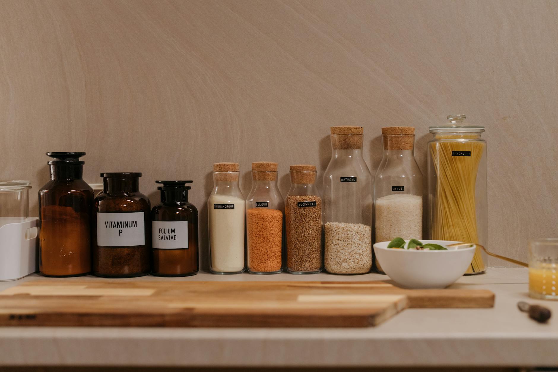 organized kitchen with labeled storage