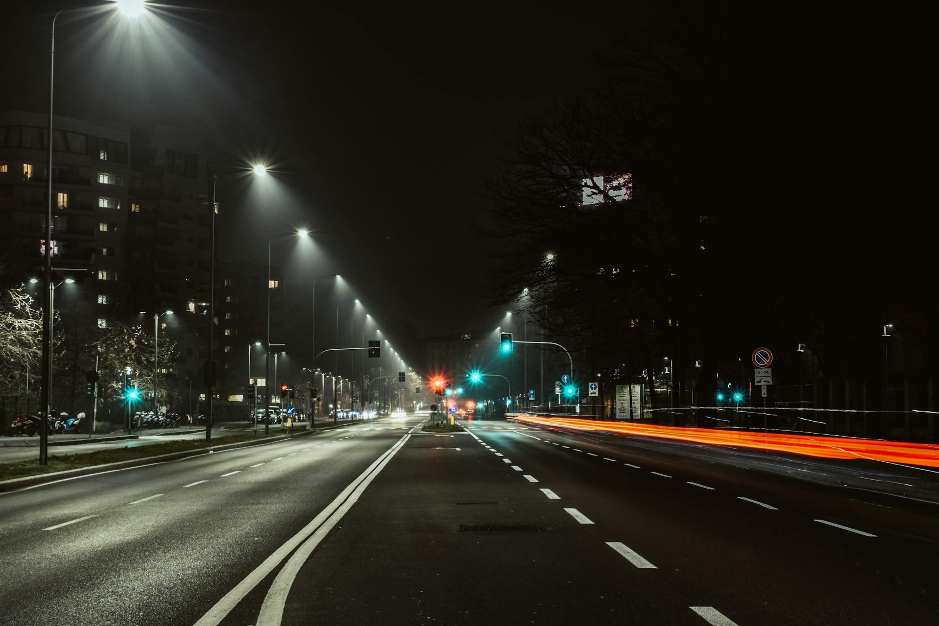 urban street at night with empty roads