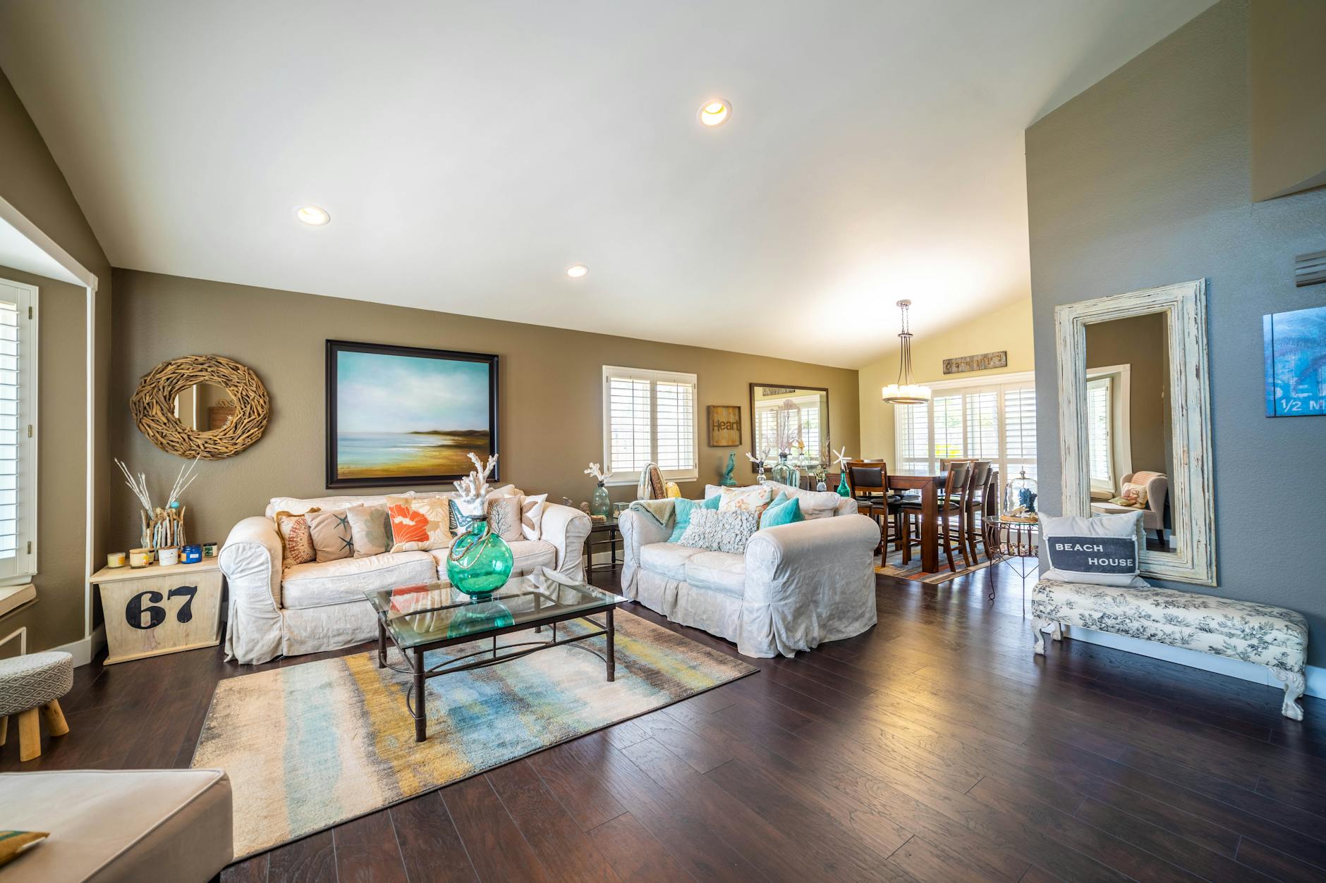 cozy interior of a beach house with natural light