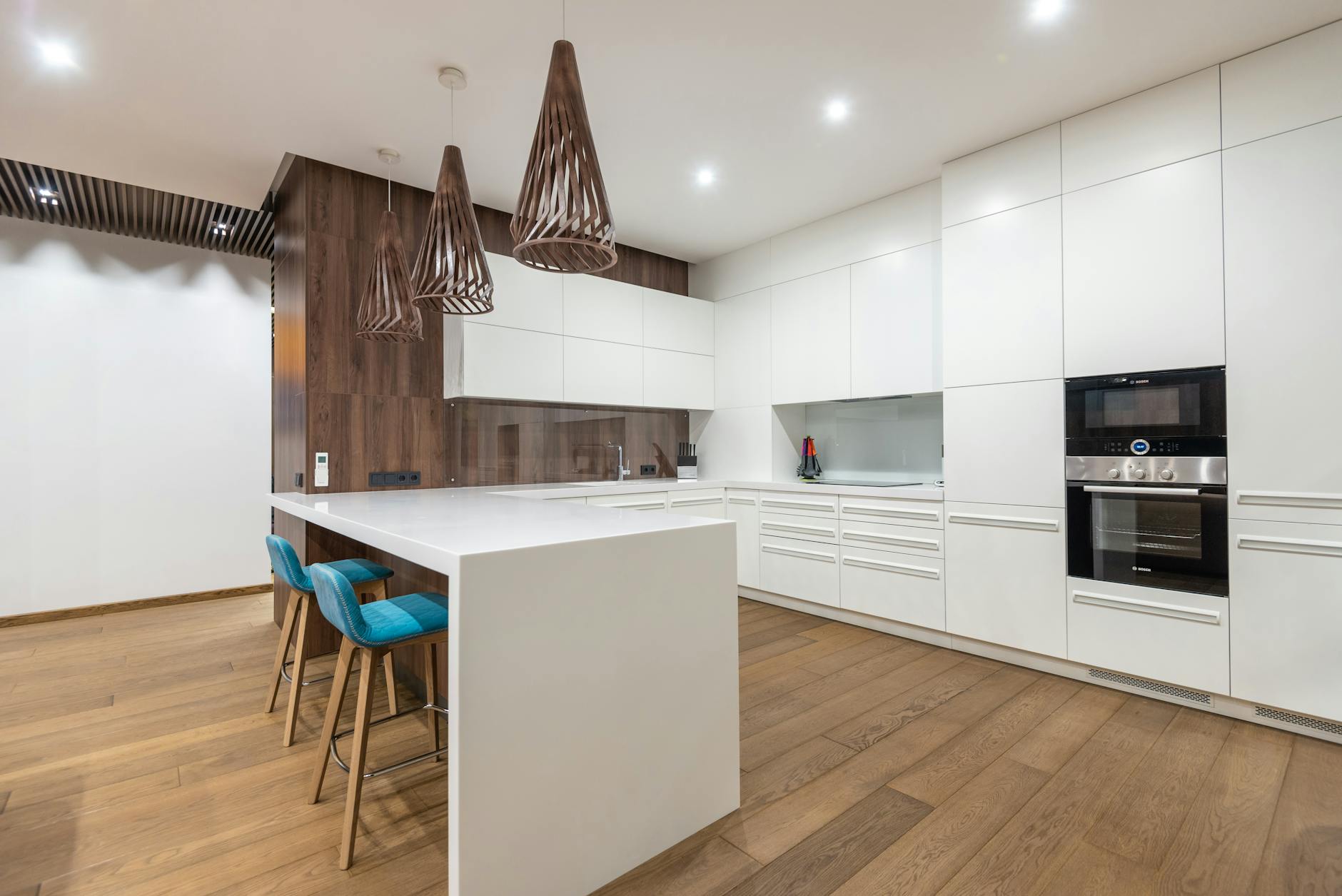 minimalist kitchen with warm wooden accents