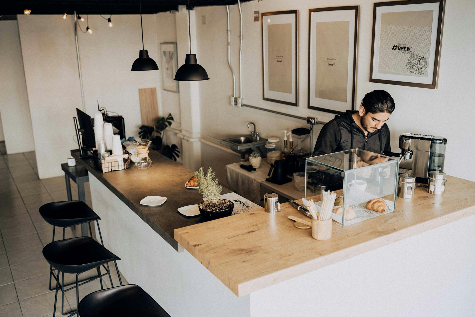 reclaimed wood barista counter cafe