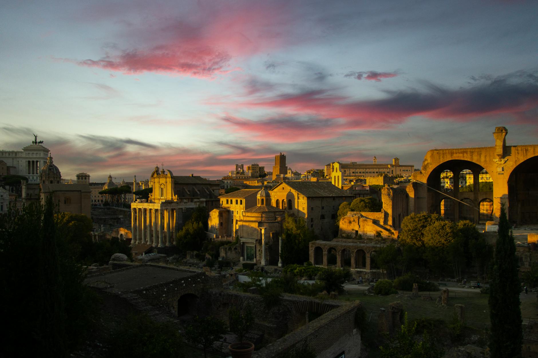 Rome sunset over historical city