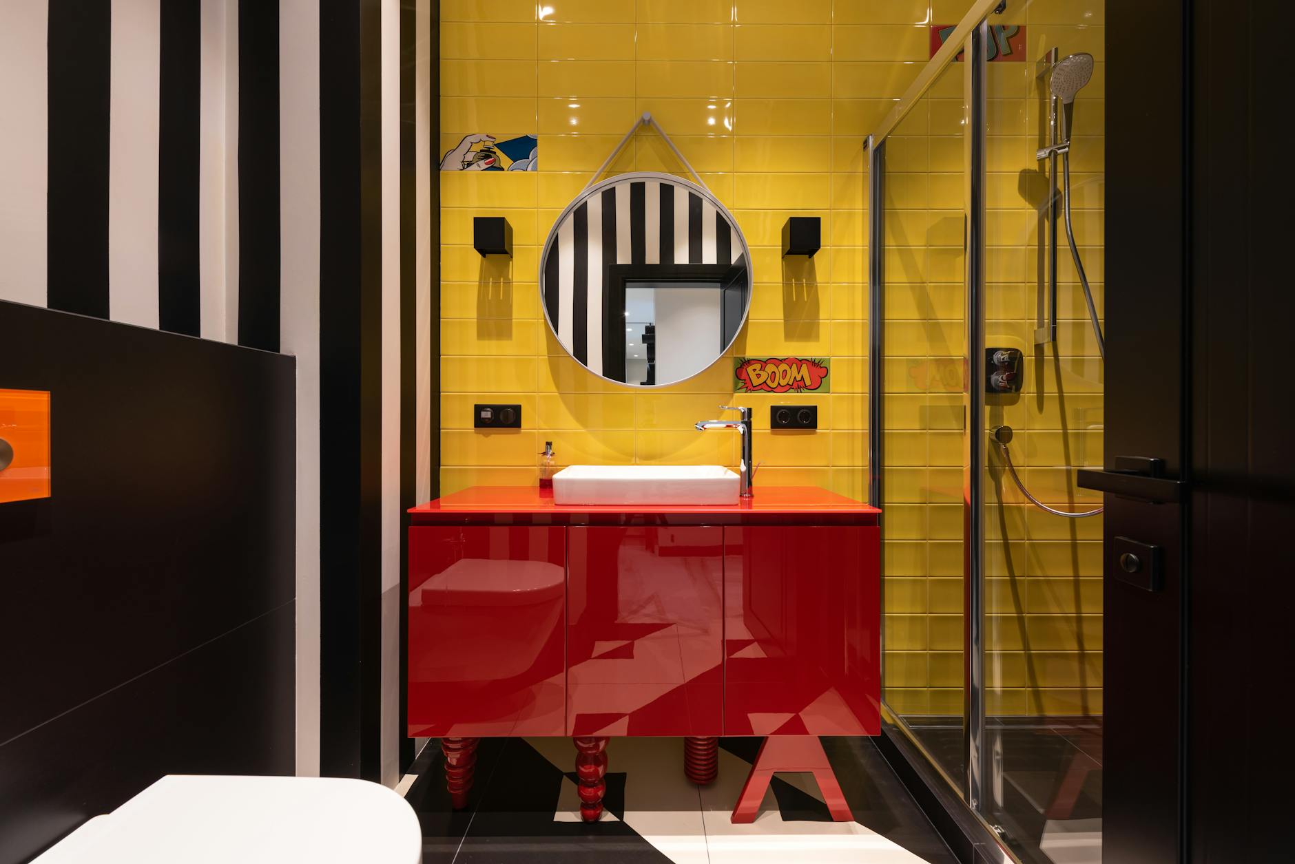 interior of a magical building with vibrant colors and unusual decor