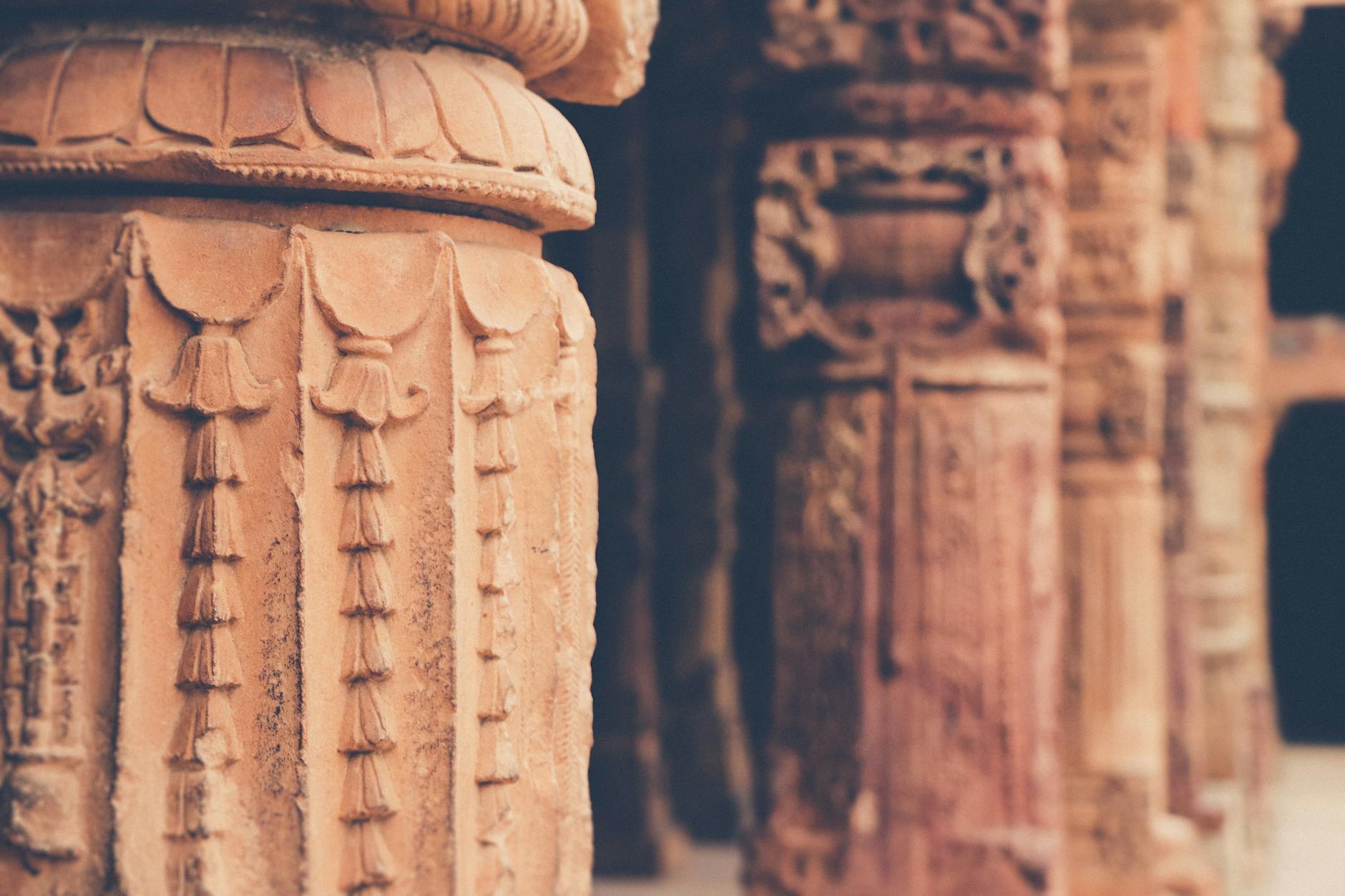 Close-up of ancient carvings on the stone monument