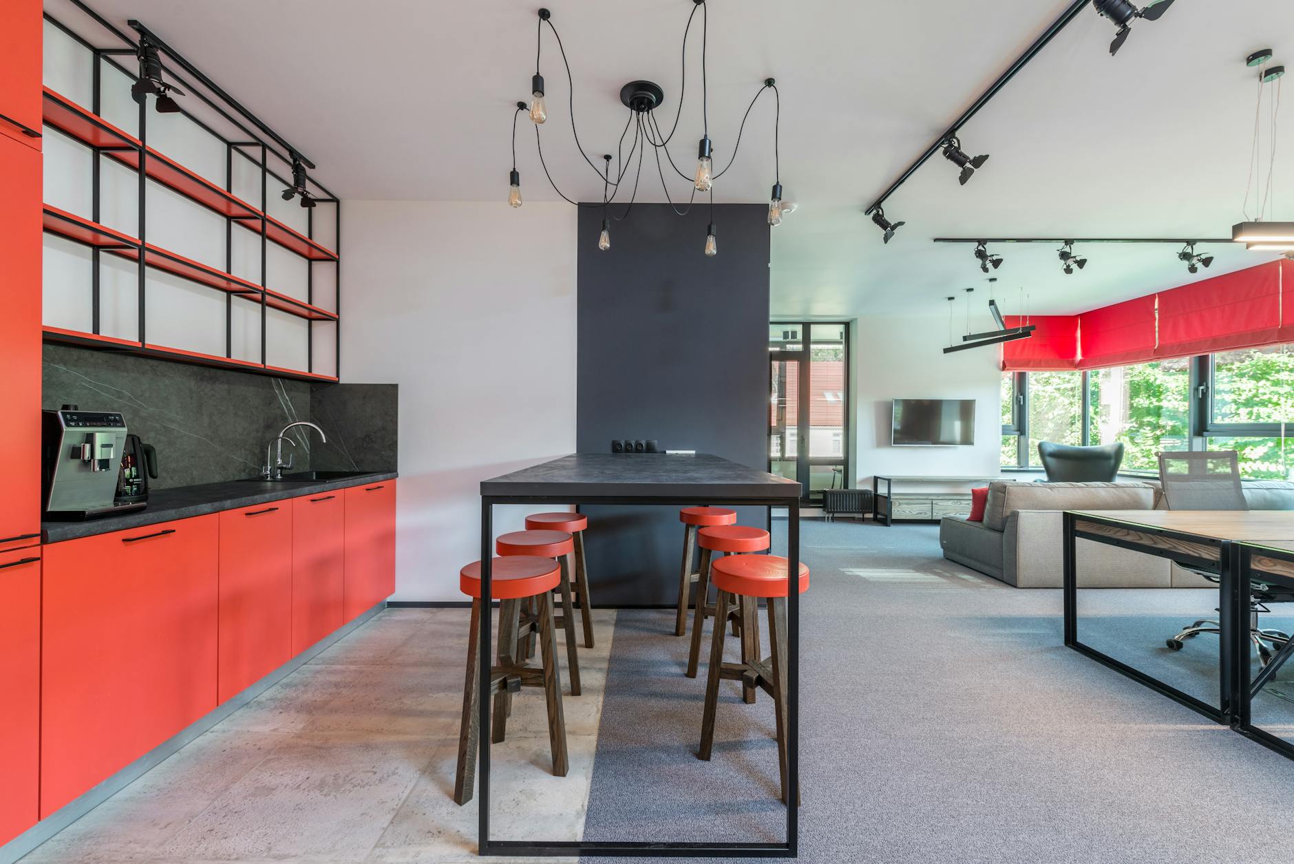 spacious open kitchen with multifunctional furniture