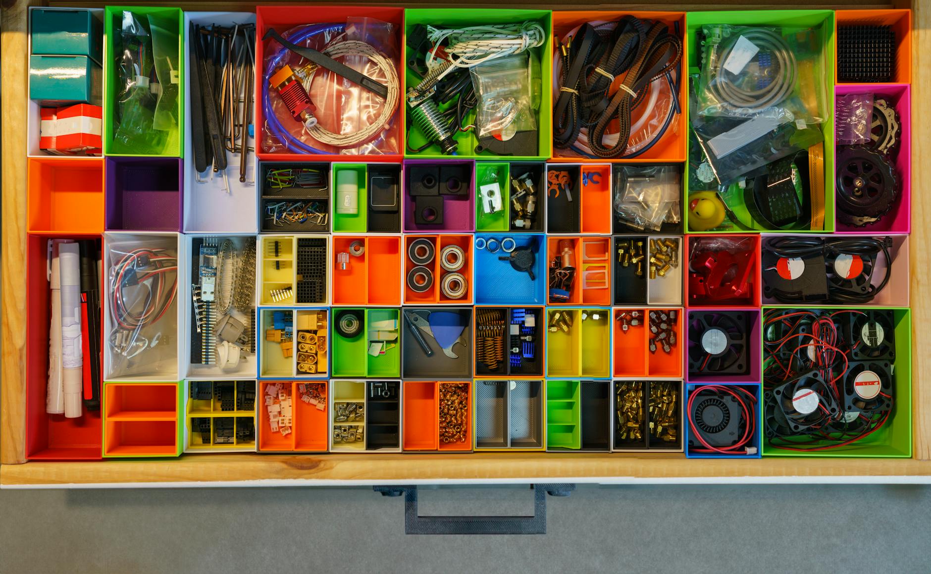organized small items in drawers