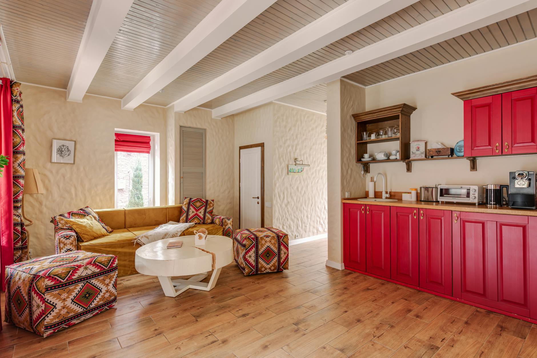 rustic kitchen wooden beams and metal accents