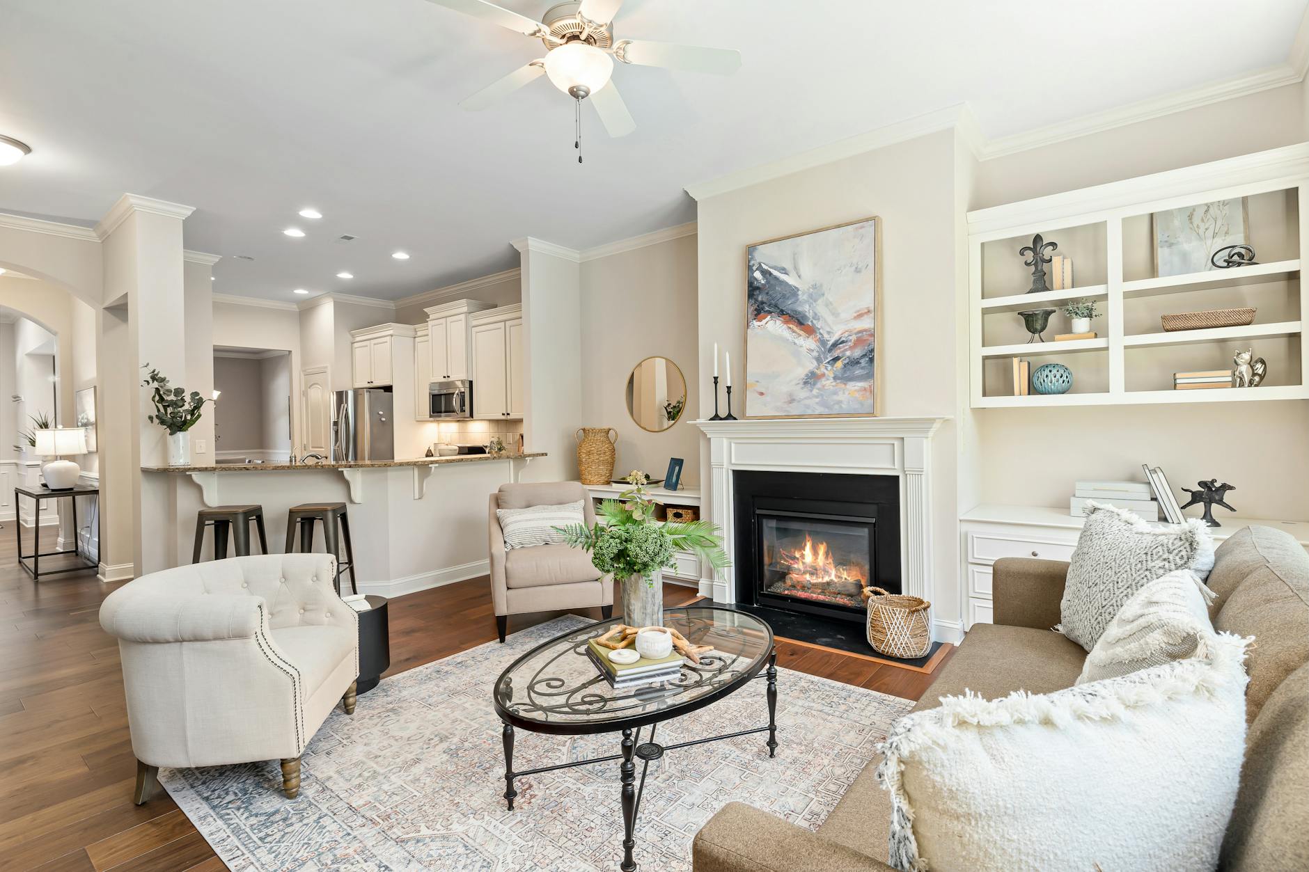 living room decor with neutral tones and elegant accessories