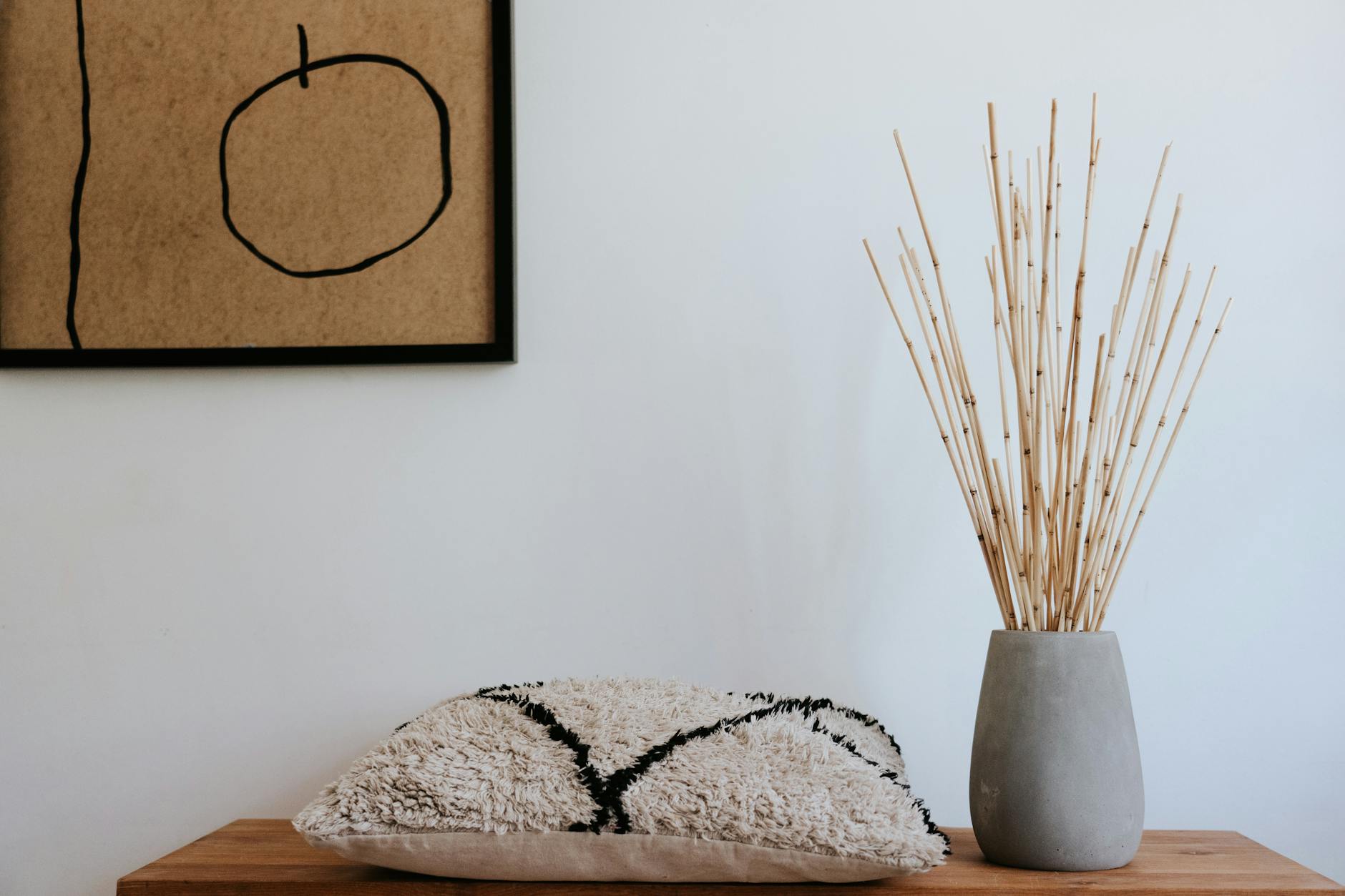 Japandi style living room with wooden elements and minimal decor