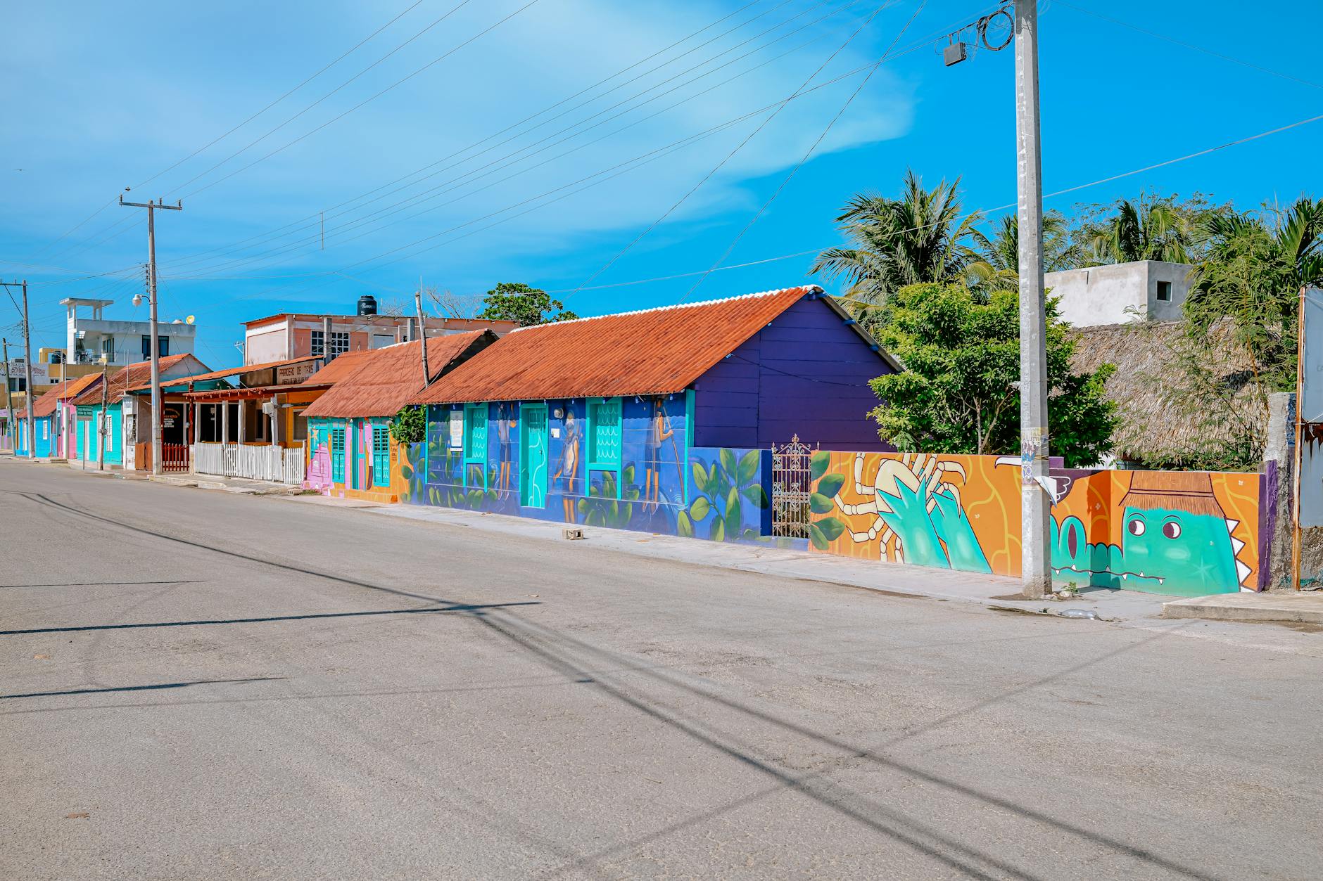 Colorful street murals in a small town